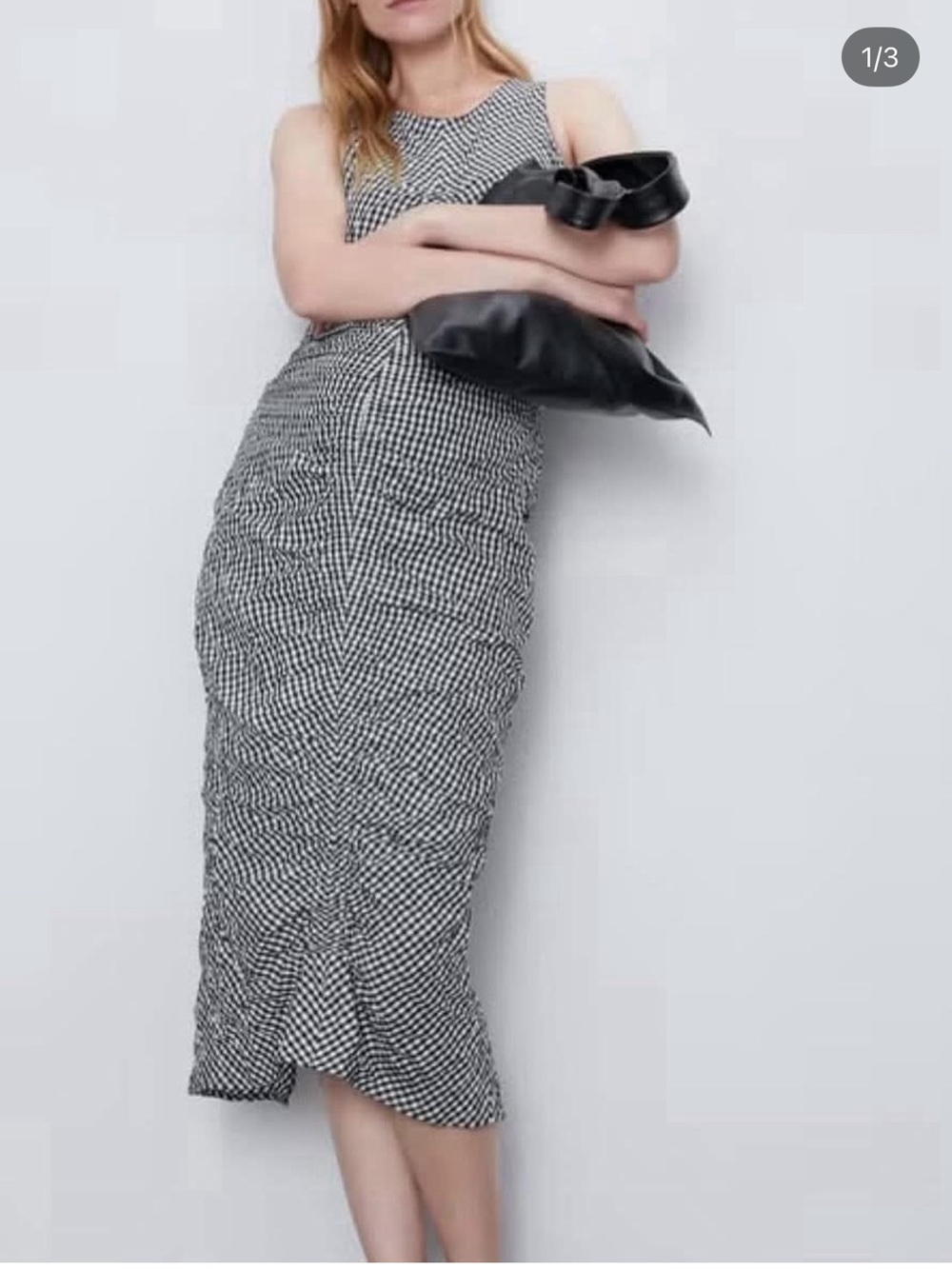 Zara Black and White Gingham Midi Dress